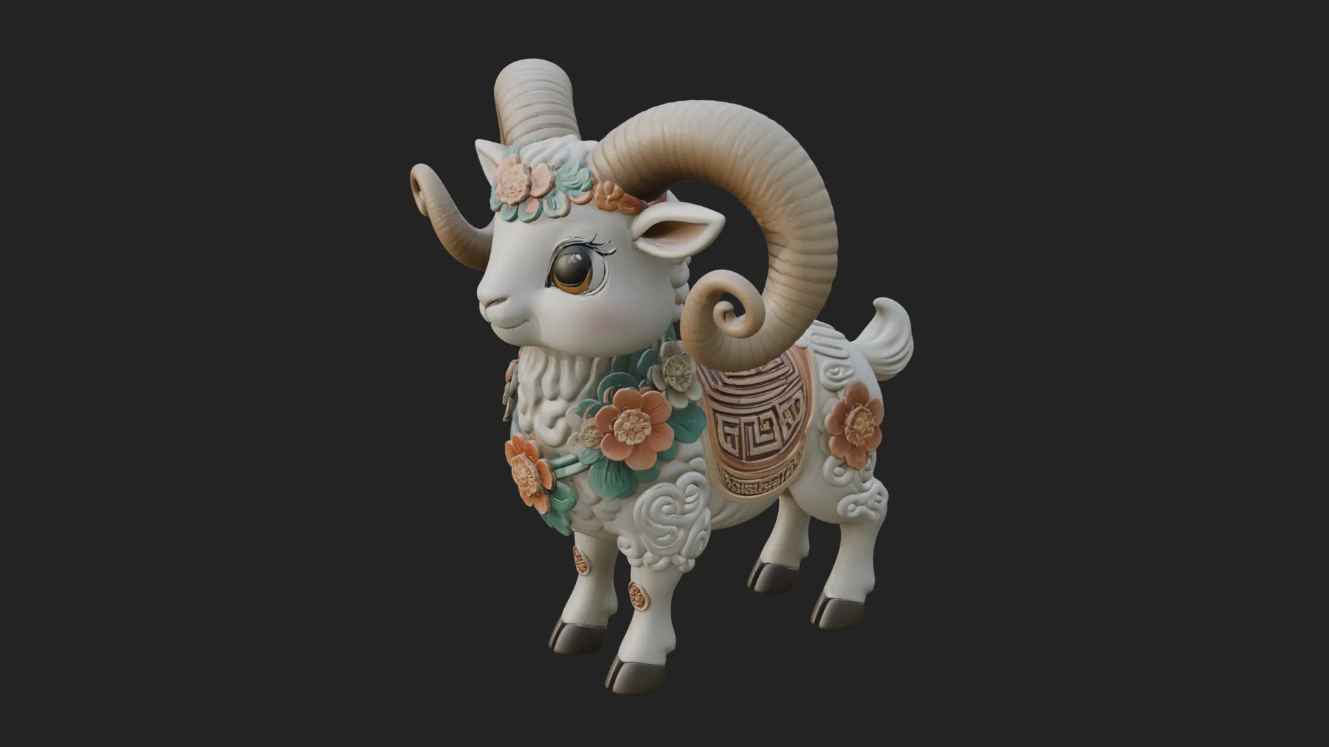Floral Chibi Ram Statue Design 3 - 3D Print Model 3D Print Model .c4d .max .obj .3ds .fbx .stl .blend 