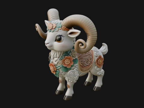 Floral Chibi Ram Statue Design 3 - 3D Print Model 3D Print Model