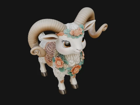 Floral Chibi Ram Statue Design 3 - 3D Print Model 3D Print Model