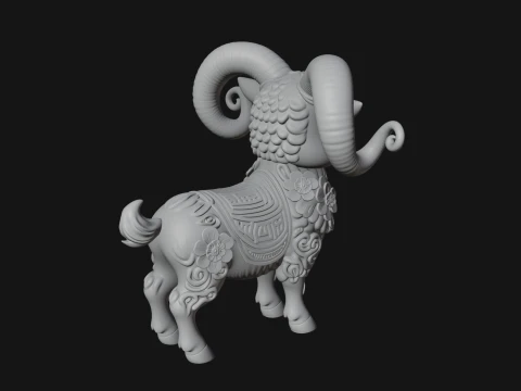 Floral Chibi Ram Statue Design 3 - 3D Print Model 3D Print Model