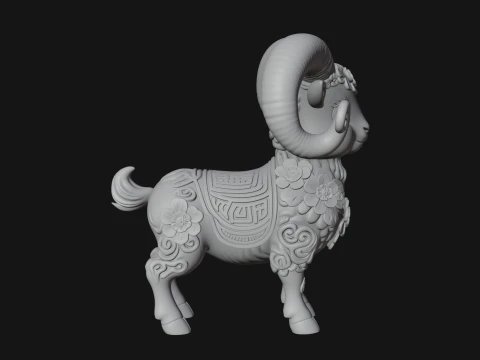 Floral Chibi Ram Statue Design 3 - 3D Print Model 3D Print Model