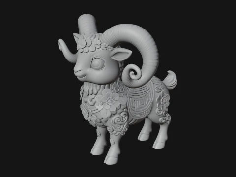 Floral Chibi Ram Statue Design 3 - 3D Print Model 3D Print Model