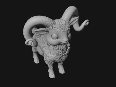 Floral Chibi Ram Statue Design 3 - 3D Print Model 3D Print Model