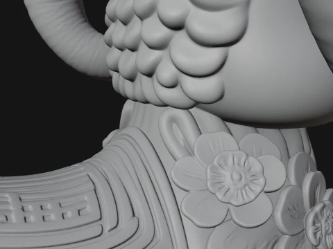 Floral Chibi Ram Statue Design 3 - 3D Print Model 3D Print Model