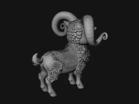Floral Chibi Ram Statue Design 3 - 3D Print Model 3D Print Model