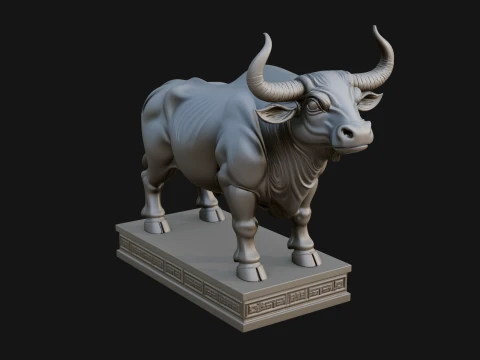 Bull on Pedestal Statue Design 2 - 3D Print Model 3D Druckmodell