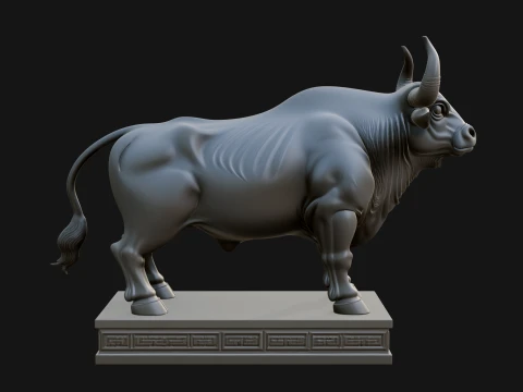 Bull on Pedestal Statue Design 2 - 3D Print Model 3D Print Model