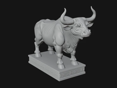 Bull on Pedestal Statue Design 2 - 3D Print Model 3D Print Model