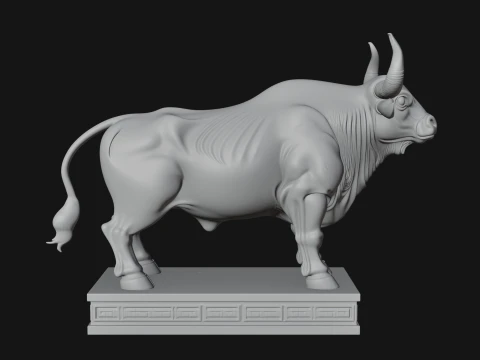 Bull on Pedestal Statue Design 2 - 3D Print Model 3D Print Model