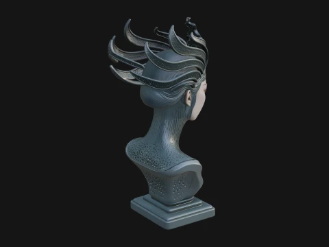 Flame Hair Abstract Bust Statue Design 2 - 3D Print Model 3D Print Model