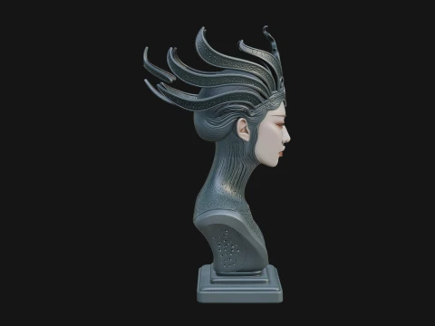 Flame Hair Abstract Bust Statue Design 2 - 3D Print Model 3D Print Model