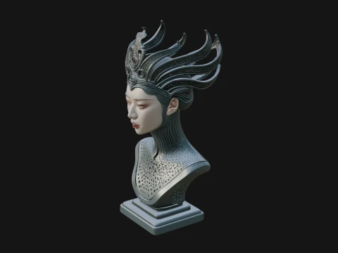 Flame Hair Abstract Bust Statue Design 2 - 3D Print Model 3D Print Model