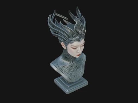 Flame Hair Abstract Bust Statue Design 2 - 3D Print Model 3D Print Model