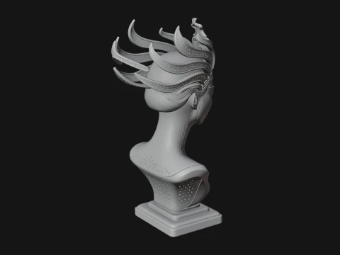 Flame Hair Abstract Bust Statue Design 2 - 3D Print Model 3D Print Model