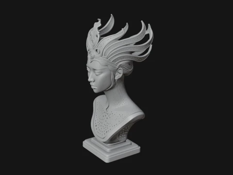Flame Hair Abstract Bust Statue Design 2 - 3D Print Model 3D Print Model