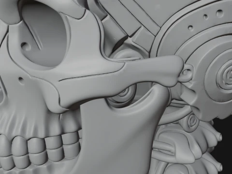 Cyborg Skull Bust Statue Design 4 - 3D Print Model 3D Print Model