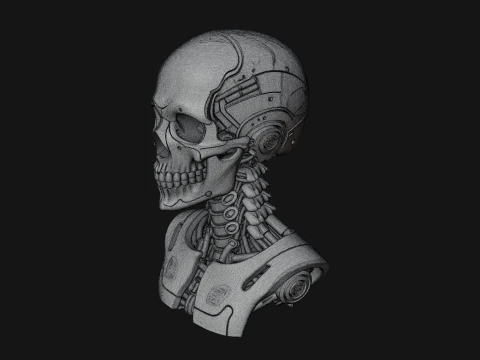 Cyborg Skull Bust Statue Design 4 - 3D Print Model 3D Print Model