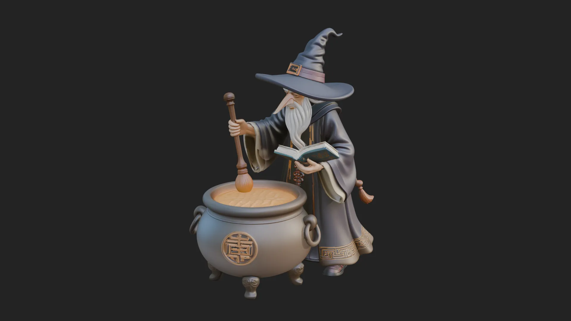 Wizard with Cauldron Statue Design 3 - 3D Print Model 3D Print Model .c4d .max .obj .3ds .fbx .stl .blend 