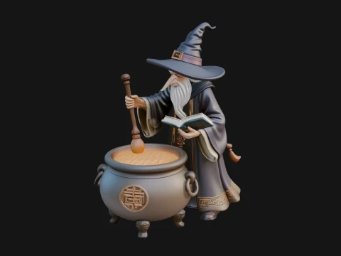 Wizard with Cauldron Statue Design 3 - 3D Print Model 3D Druckmodell