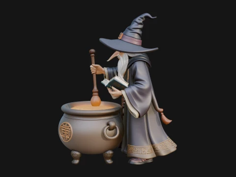 Wizard with Cauldron Statue Design 3 - 3D Print Model 3D Print Model