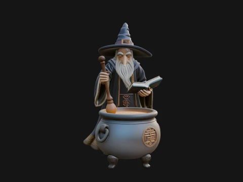 Wizard with Cauldron Statue Design 3 - 3D Print Model 3D Print Model
