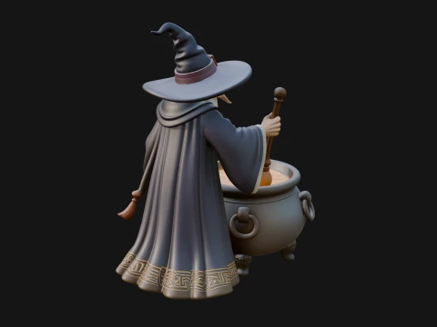 Wizard with Cauldron Statue Design 3 - 3D Print Model 3D Print Model