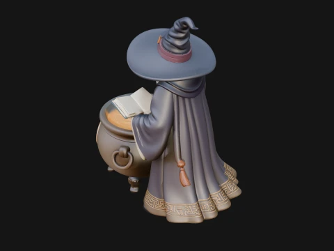 Wizard with Cauldron Statue Design 3 - 3D Print Model 3D Print Model
