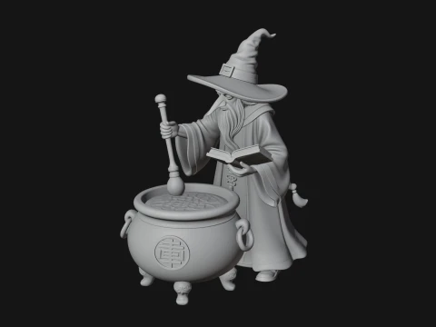 Wizard with Cauldron Statue Design 3 - 3D Print Model 3D Print Model