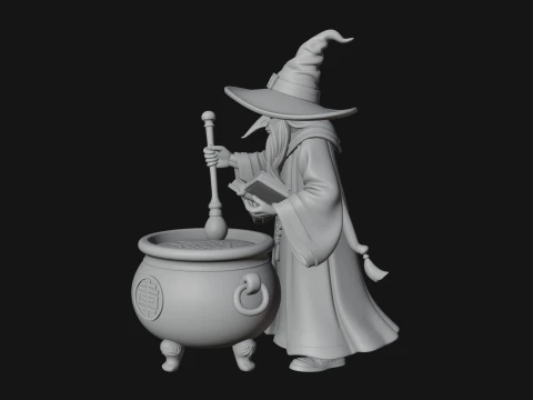 Wizard with Cauldron Statue Design 3 - 3D Print Model 3D Print Model
