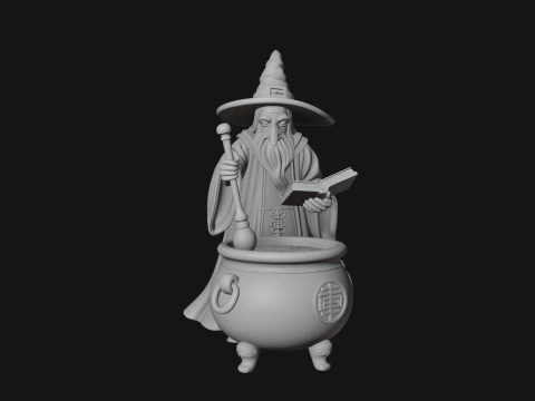 Wizard with Cauldron Statue Design 3 - 3D Print Model 3D Print Model