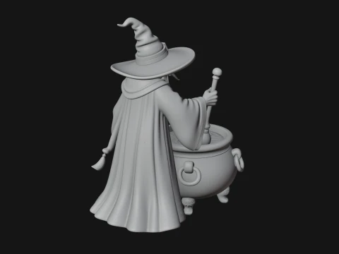 Wizard with Cauldron Statue Design 3 - 3D Print Model 3D Print Model