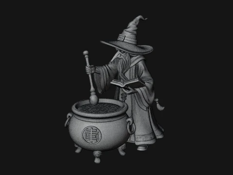 Wizard with Cauldron Statue Design 3 - 3D Print Model 3D Print Model