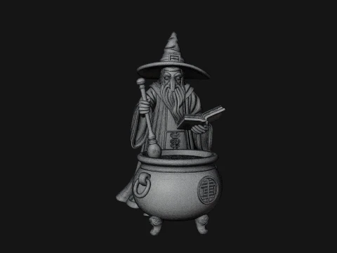 Wizard with Cauldron Statue Design 3 - 3D Print Model 3D Print Model