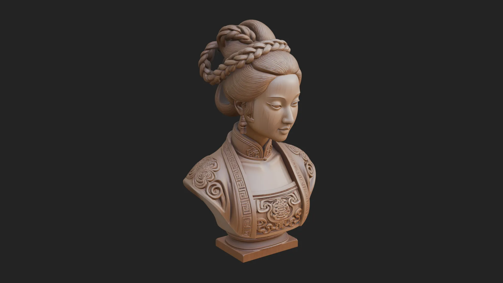 Chinese Woman Braided Bust Statue Design 4 - 3D Print Model 3D Print Model .c4d .max .obj .3ds .fbx .stl .blend 
