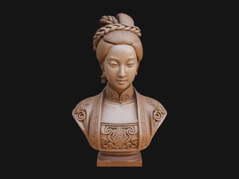 Chinese Woman Braided Bust Statue Design 4 - 3D Print Model 3D Print Model