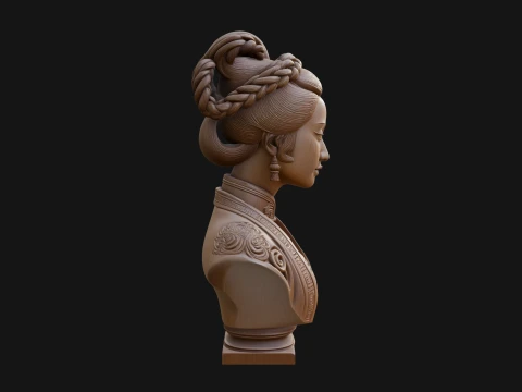 Chinese Woman Braided Bust Statue Design 4 - 3D Print Model 3D Print Model
