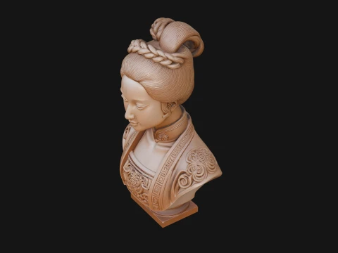 Chinese Woman Braided Bust Statue Design 4 - 3D Print Model 3D Print Model