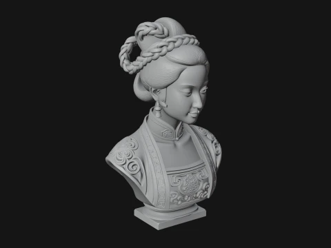Chinese Woman Braided Bust Statue Design 4 - 3D Print Model 3D Print Model