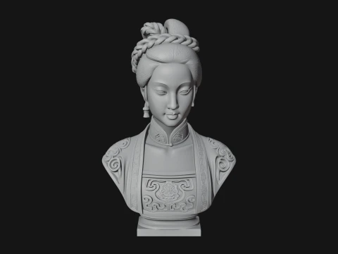 Chinese Woman Braided Bust Statue Design 4 - 3D Print Model 3D Print Model