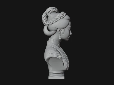 Chinese Woman Braided Bust Statue Design 4 - 3D Print Model 3D Print Model