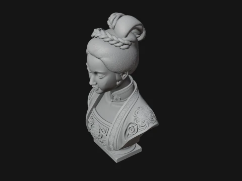 Chinese Woman Braided Bust Statue Design 4 - 3D Print Model 3D Print Model