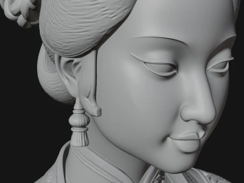Chinese Woman Braided Bust Statue Design 4 - 3D Print Model 3D Print Model