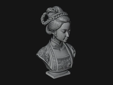 Chinese Woman Braided Bust Statue Design 4 - 3D Print Model 3D Print Model