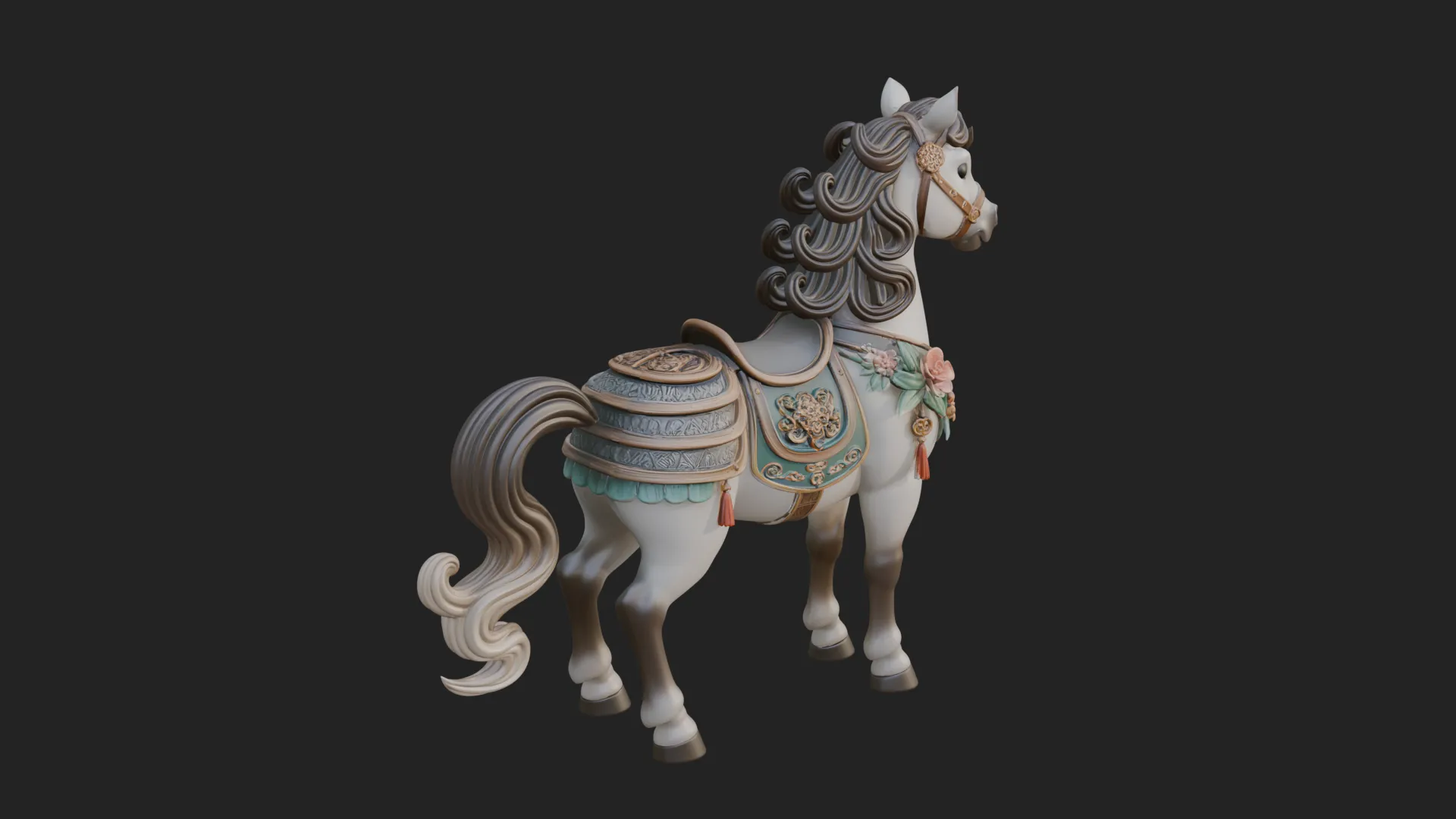 Floral Chibi Horse Statue Design 2 - 3D Print Model 3D Print Model .c4d .max .obj .3ds .fbx .stl .blend 