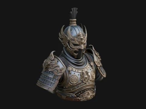 Ornate Asian Armor Bust Statue Design 1 - 3D Print Model 3D Print Model