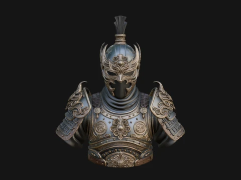 Ornate Asian Armor Bust Statue Design 1 - 3D Print Model 3D Print Model