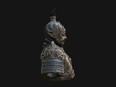 Ornate Asian Armor Bust Statue Design 1 - 3D Print Model 3D Print Model