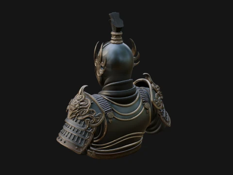 Ornate Asian Armor Bust Statue Design 1 - 3D Print Model 3D Print Model