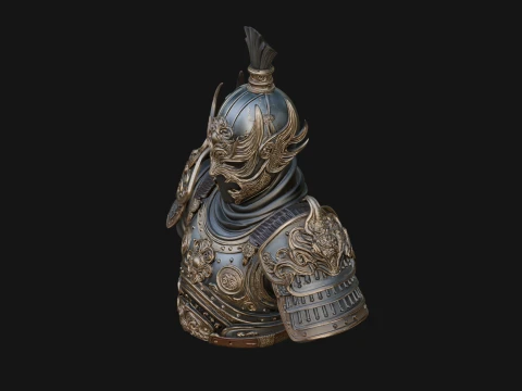 Ornate Asian Armor Bust Statue Design 1 - 3D Print Model 3D Print Model