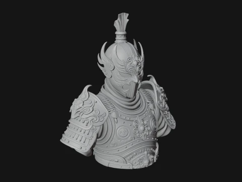 Ornate Asian Armor Bust Statue Design 1 - 3D Print Model 3D Print Model